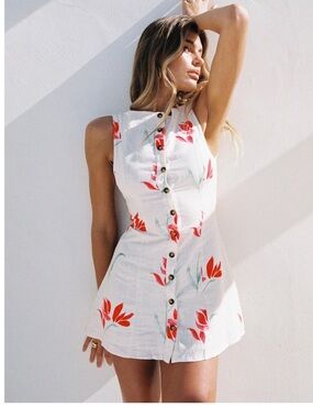 Princess Polly White Mini Dress with Red Floral Print
